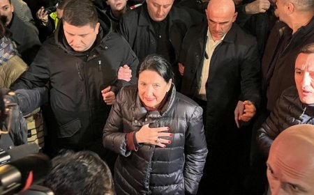 Gürcüstan Prezidenti Tbilisidə parlament binası qarşısında aksiyaçılara qoşulub