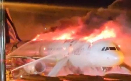 Honq-Konqa uçan təyyarə yandı - Sərnişinlər təxliyə edilib-Video