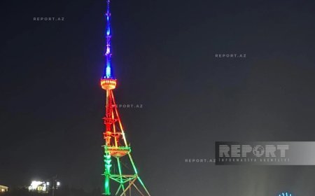 Tbilisidəki televiziya qülləsi Azərbaycan Bayrağının rəngləri ilə işıqlandırılıb