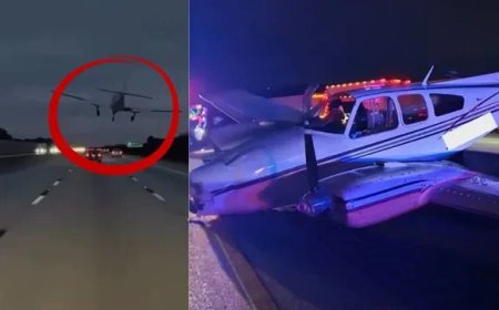 Təcili eniş edən təyyarə avtomobilə belə çırpıldı - VİDEO