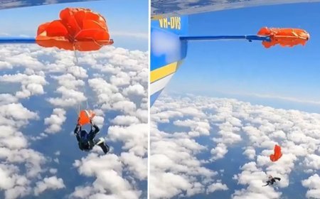 Paraşütü təyyarənin quyruğuna ilişdi, belə xilas oldu - Video
