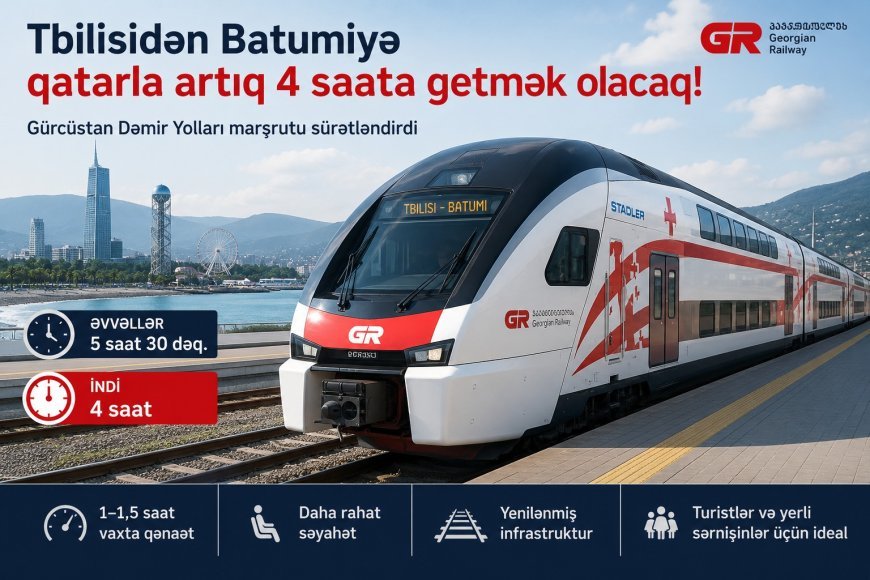 Tbilisi–Batumi qatar yolu 1,5 saat qısaldıld
