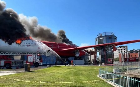 Türkiyədə "Airbus A340" sərnişin təyyarəsi alovlandı-Video