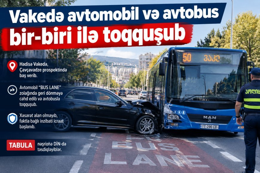 Vakedə, Çavçavadze prospektində avtomobil və avtobus toqquşub