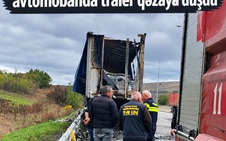 Xaşuri yaxınlığında avtomobanda traler qəzaya düşdü