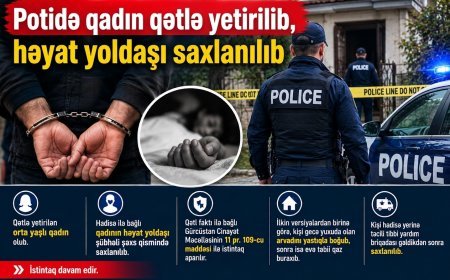 Potidə qadın qətlə yetirilib, həyat yoldaşı saxlanılıb