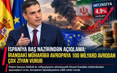 İspaniyanın Baş naziri: İrandakı müharibə Avropaya 100 milyard avrodan çox zərər vurub