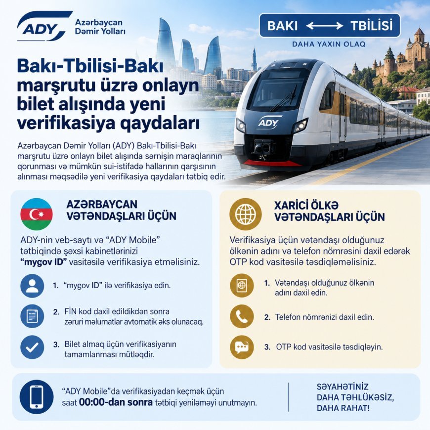 Bakı-Tbilisi-Bakı qatarına onlayn bilet alanların nəzərinə